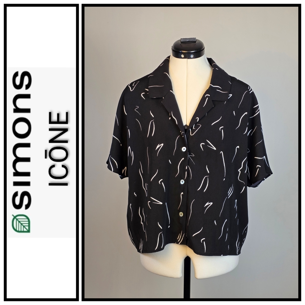 Icône par Simons Black & White Abstract Button-Up Shirt Size XL
